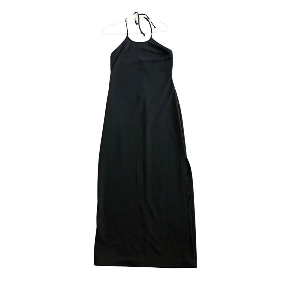 VTG Black Ice Small Tall Long Dress Sleeveless Halter Bodycon Made USA Y2K